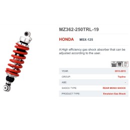 Amortisseur Arrière YSS MZ362 Honda MSX GROM 125
